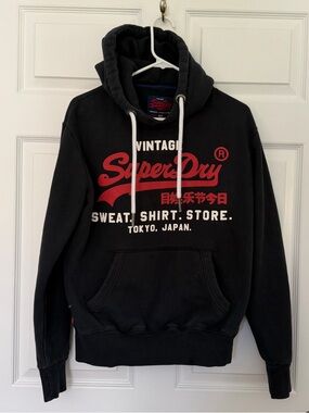 Superdry Black Hoodie with Red Vintage Logo